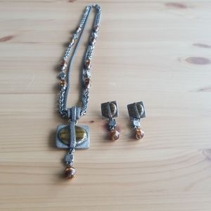 Chico's Necklace & Earrings Posts Brown Silver